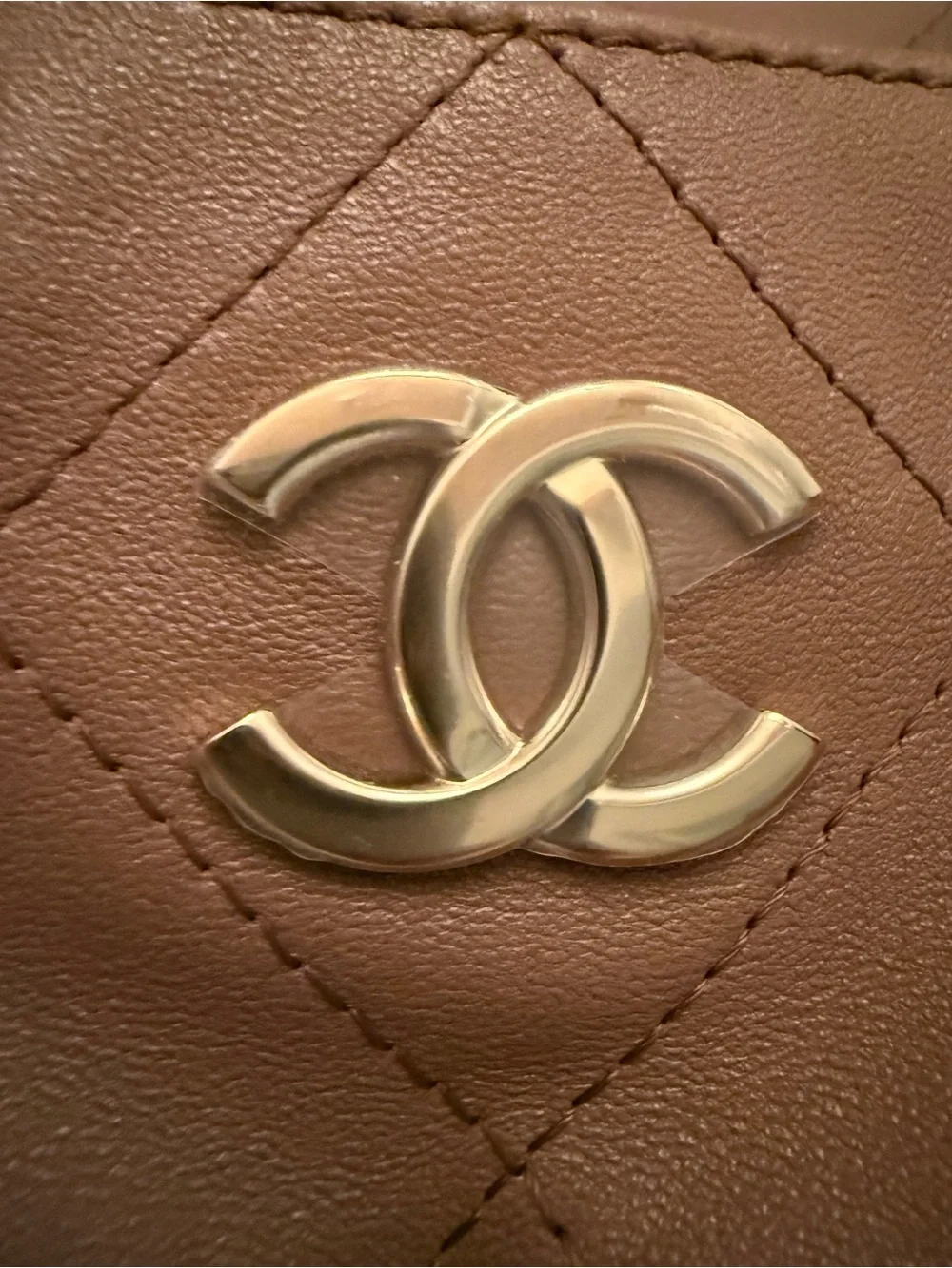 CHANEL Quilted Lambskin Shoulder Bag in Taupe